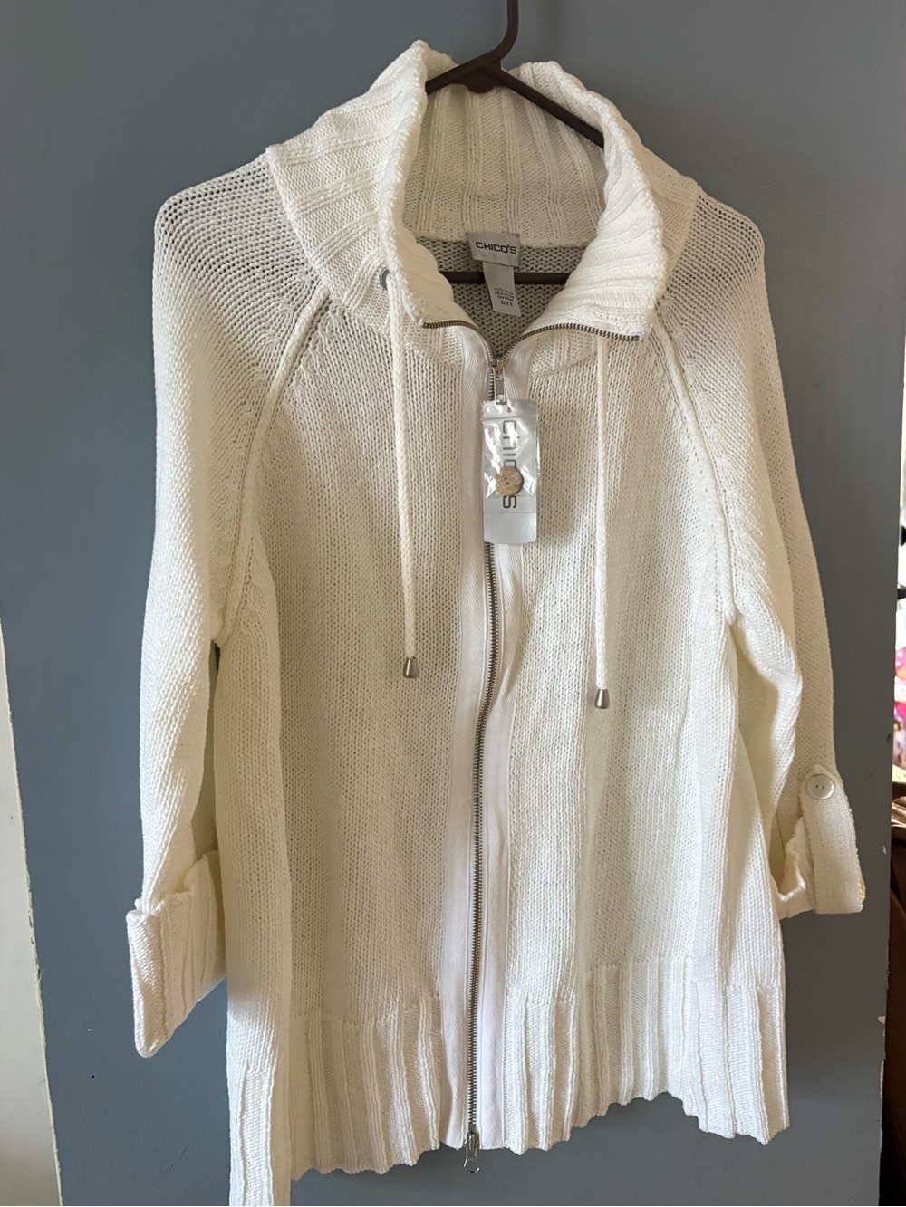 Chico's Cream Zip-Front Knit Swim Coverup